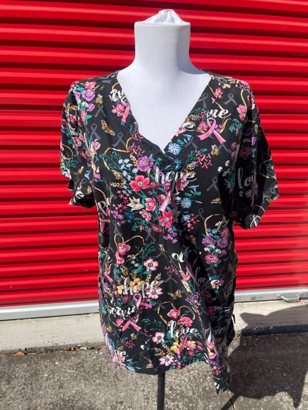 Black Floral & Ribbon V-Neck Top